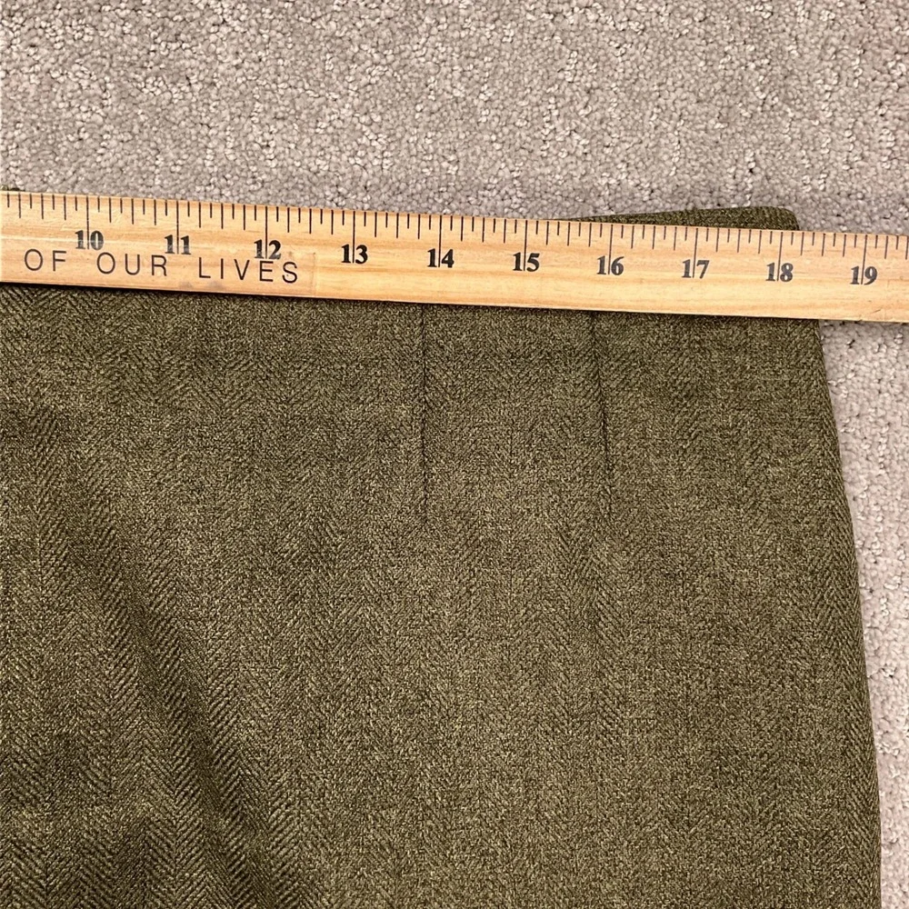 Le Suit Skirt Set Women 14 Olive Green Herringbone‎ Minimalist Career Structured
